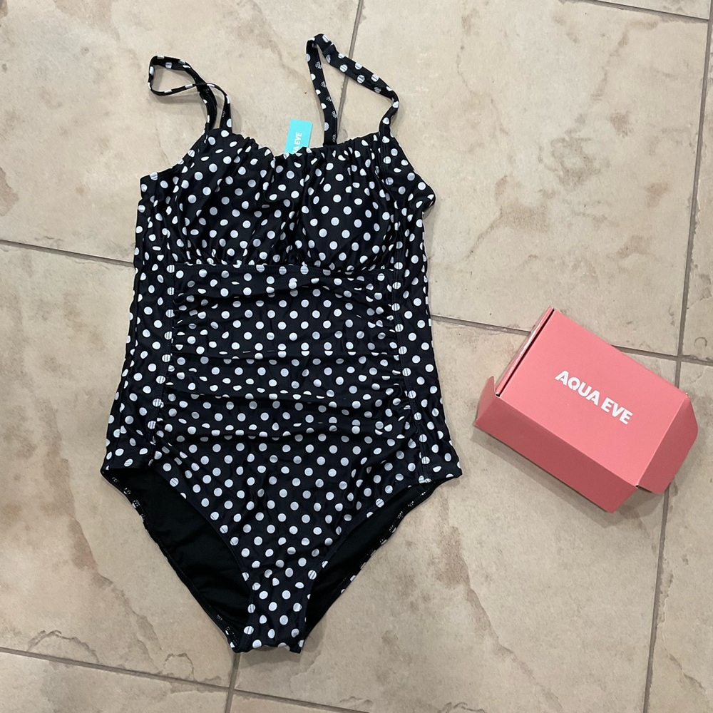 Aqua eve Black Polka Dot Kids Swimsuit